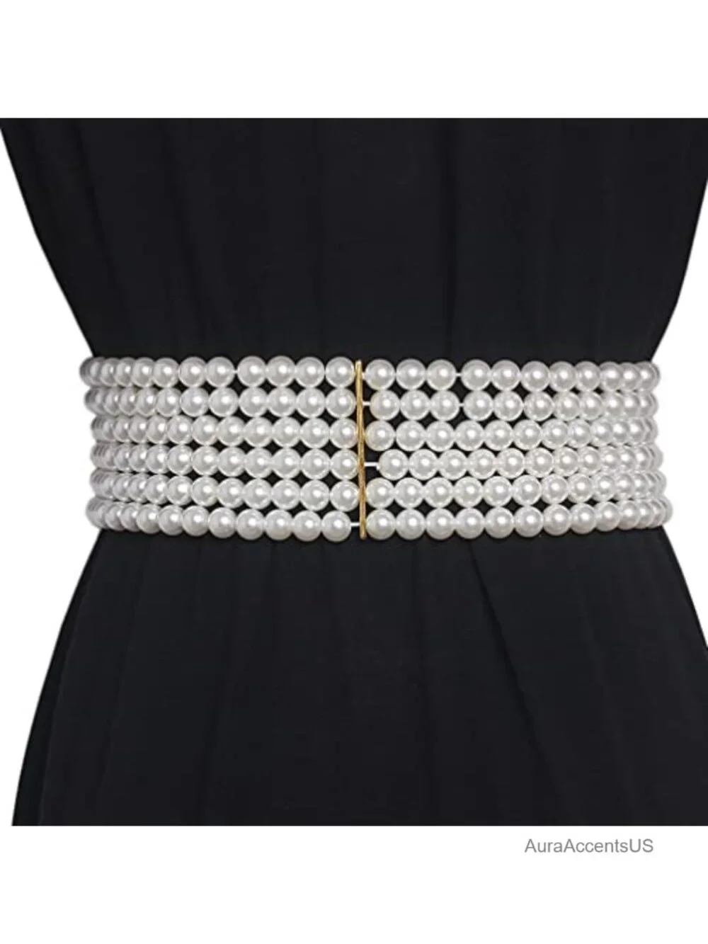 Wide Pearl Belt Women Wedding Stretchy Sash Rhinestone Corset Waist Chain